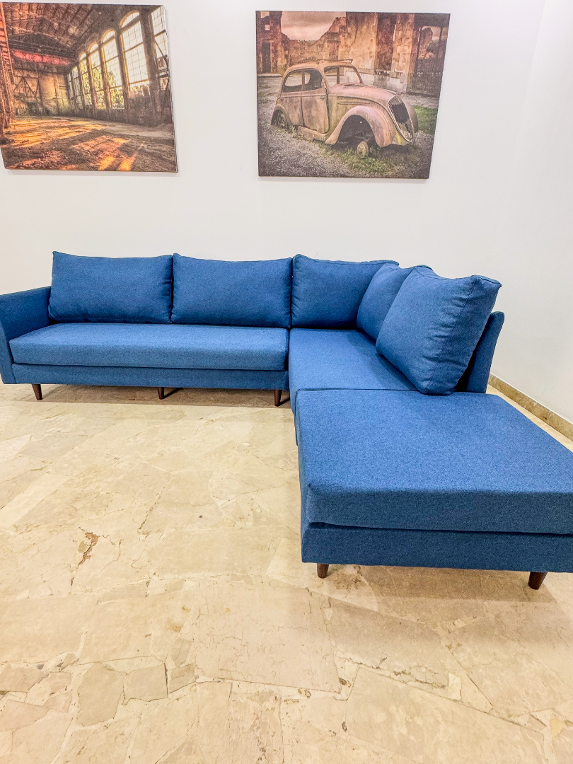 Canapé d’angle bleu moderne pour salon – Réalisation s - Avant